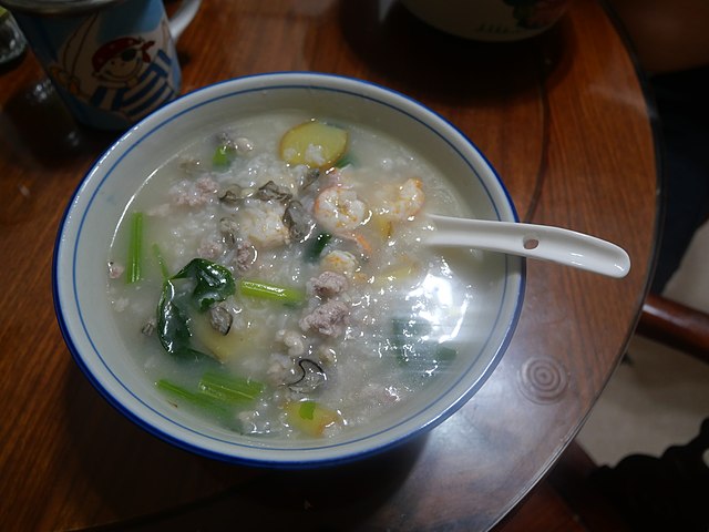 Bowl of seafood congee