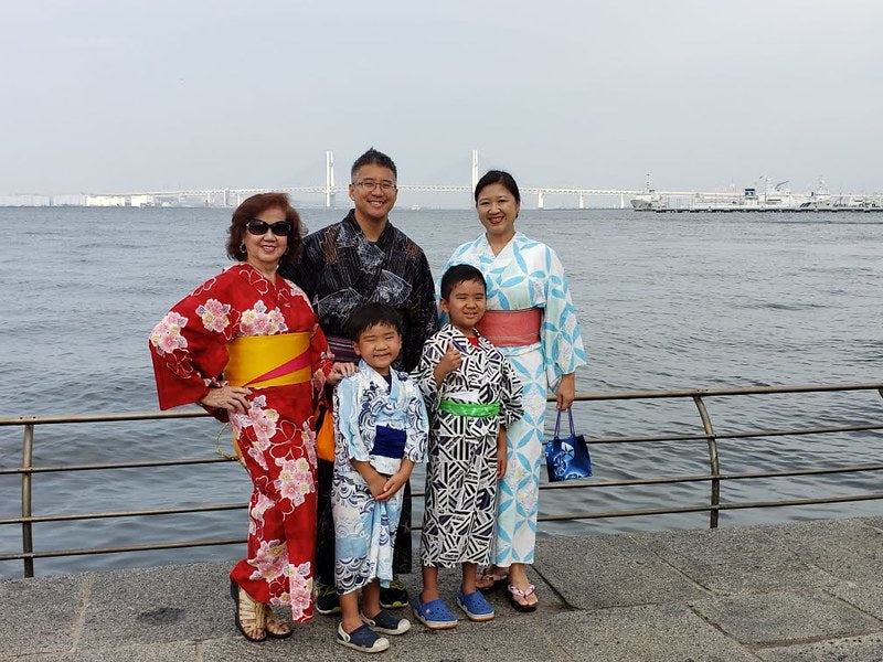 Pearl River president Joanne Kwong and her family in traditional yukata outfits