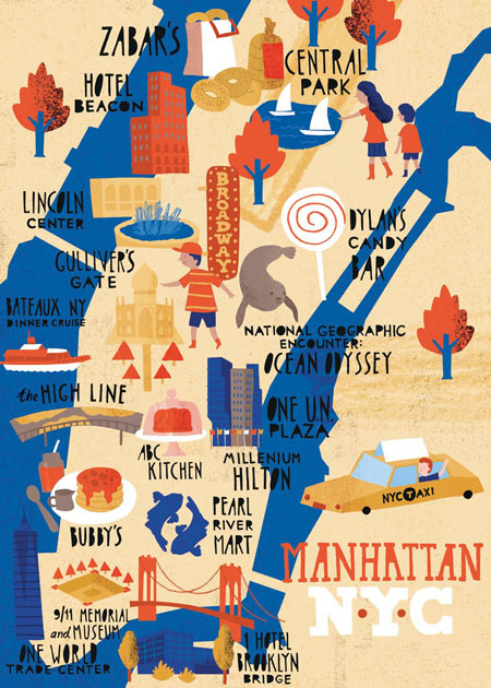 Illustrated map of lower Manhattan