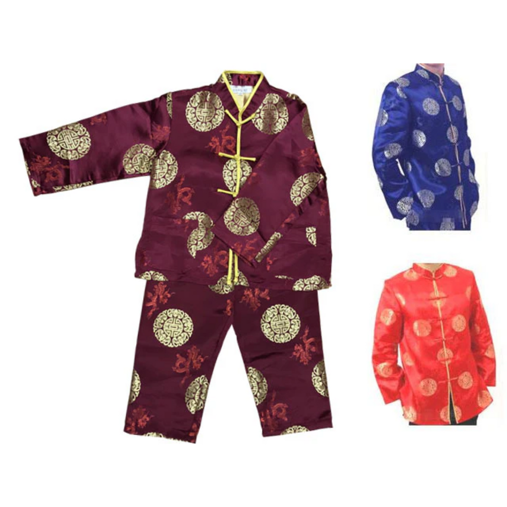 Kids Long Sleeve Brocade Outfit with Longevity Character Design