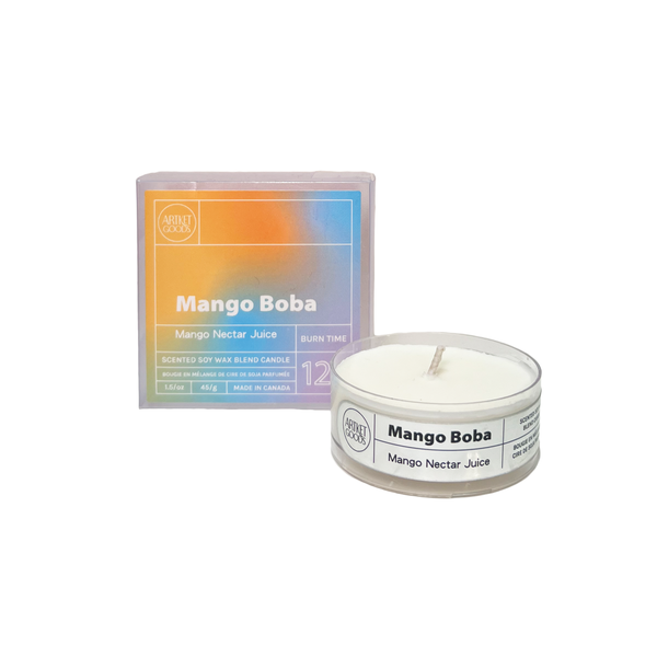 Mango Boba tealight beside box