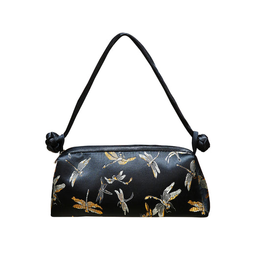 Brocade Mini Shoulder Bag - Onyx with Dragonfly Design
