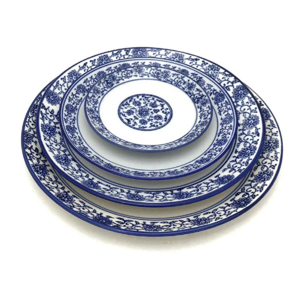 Blue Lotus & Vine Pattern - Round Plate