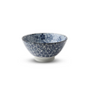 Blue on white ceramic bowl with a flower design