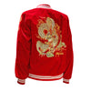 Women's Bomber Jacket with Gold Dragon - Red - Back