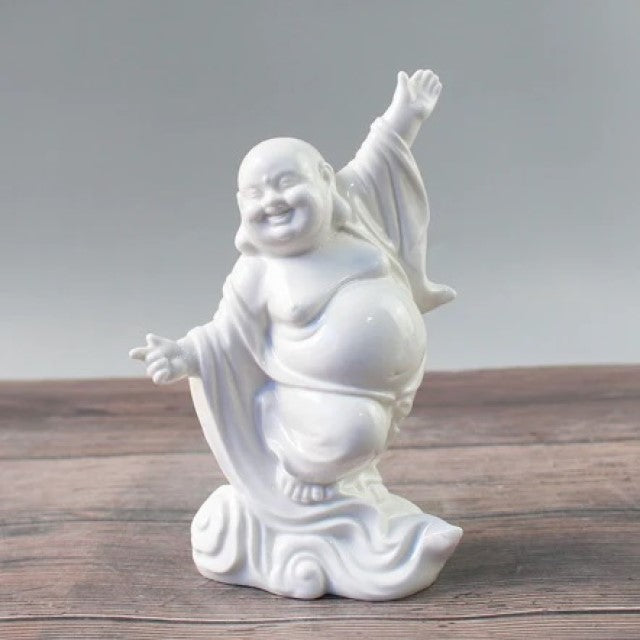 6"H White Ceramic Dancing Buddha