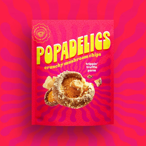 Popadelics Trippin' Truffle Parm Mushroom Chips bag