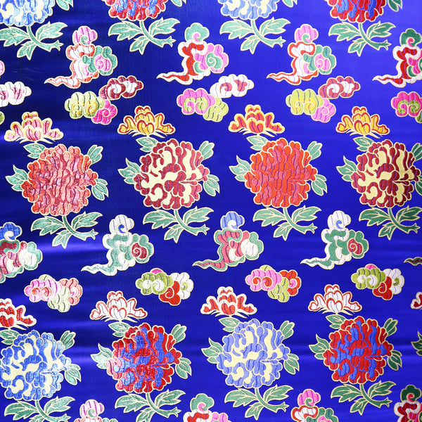 Colorful Peony Brocade Fabric - Cobalt Blue