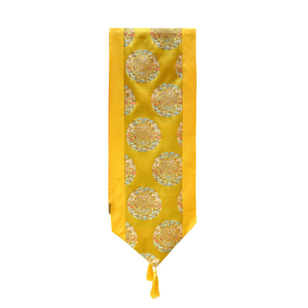Brocade Table Runner with Longevity and Dragon Pattern - Gold (13 x 72 in.)