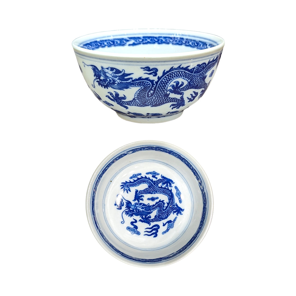Blue on White Dragon Rice Bowl