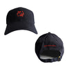 Pearl River Mart Vintage Logo Cap. Navy cap with embroidered red double fish logo. Pearl River Mart is embroidered on the back.
