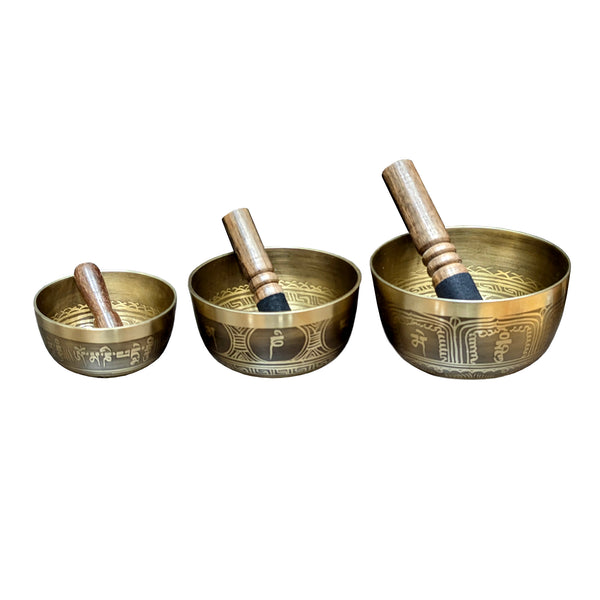 Tibetan Singing Bowl with mallets in three sizes