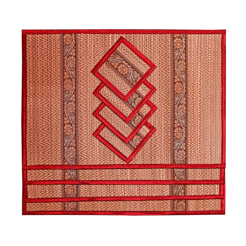 Thai-Style Woven Placemat and Coaster Set in Various Colors - On Sale
