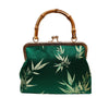 Purse with Bamboo Handle and Bamboo Leaf Pattern green