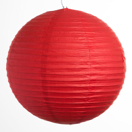 Round red paper lantern on white background