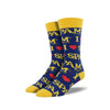 Men's Socks with I (Red Heart) Spam repeated over a blue background and yellow accents and text