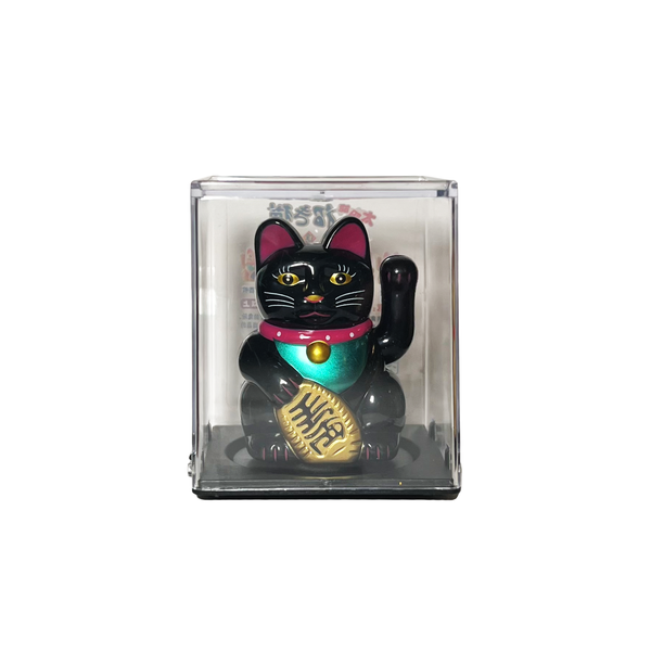 2.5 Inch Solar Power Lucky Cat - Black Traditional