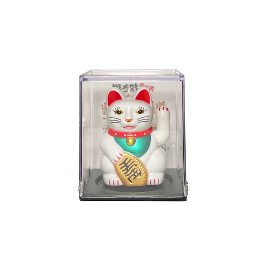 2.5 Inch Solar Power Lucky Cat - White Traditional