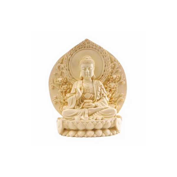 Sitting buddha on lotus with back wall- made of resin