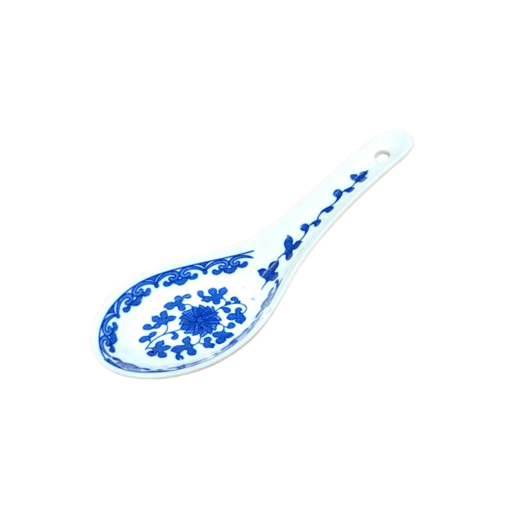 Blue on White Peony Ceramic Soup Spoon