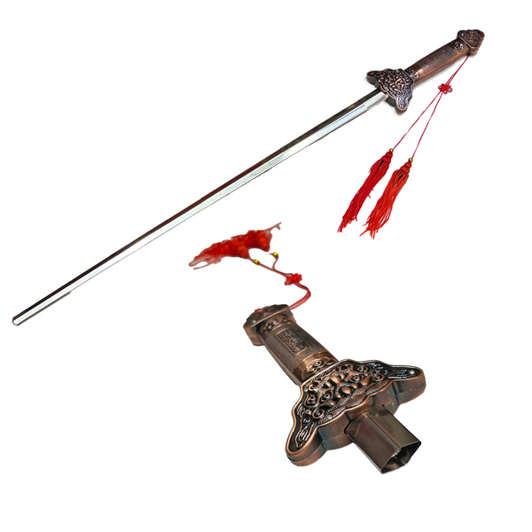 Tai chi sword with close up of handle