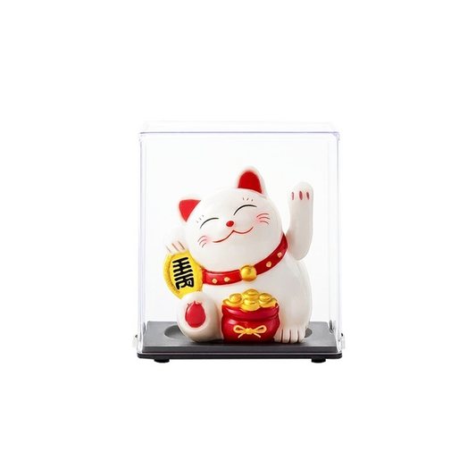 2.5 Inch Solar Power Lucky Cat - White with Lucky Coin and Red Bag