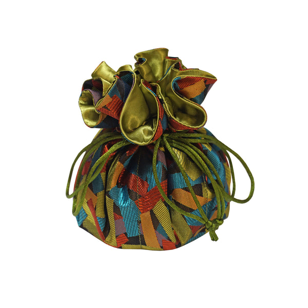 Green multicolor design tied up pouch