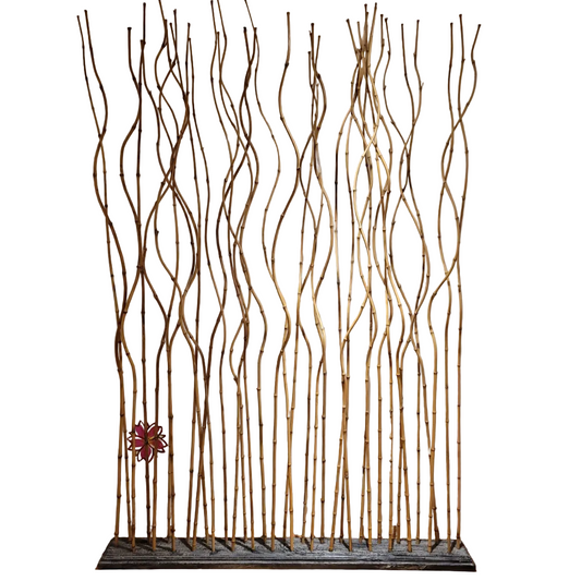 Decorative screen made of interwoven branches on a plain background
