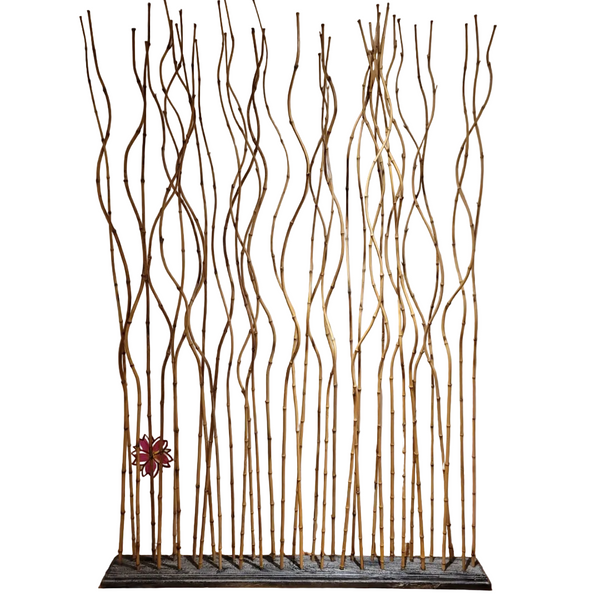 Decorative screen made of interwoven branches on a plain background