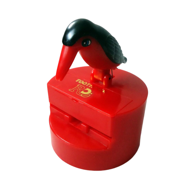 Black and red bird toothpick dispenser on red base