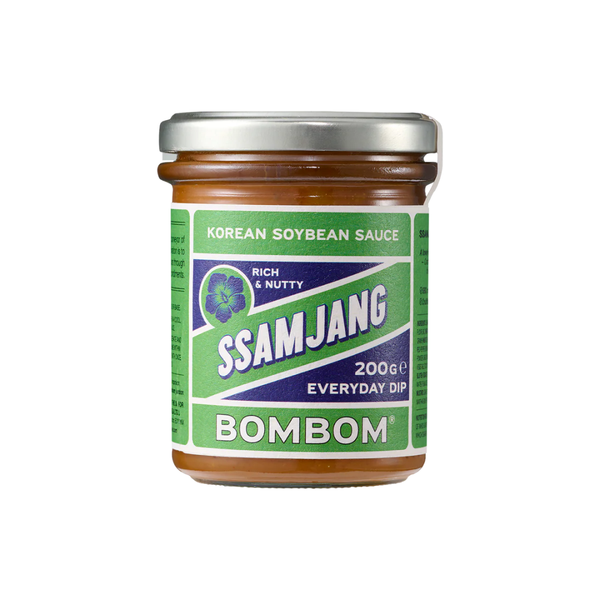 Jar of Bombom Ssam Jang Korean Soybean Sauce on a white background