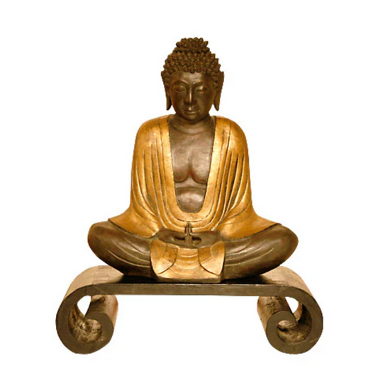 Wooden curl leg stand with Buddha figurine