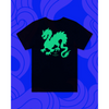 Back of black T-shirt with green dragon design