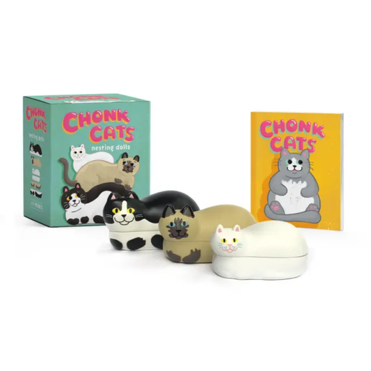 Chonk Cats nesting dolls with packaging on a white background