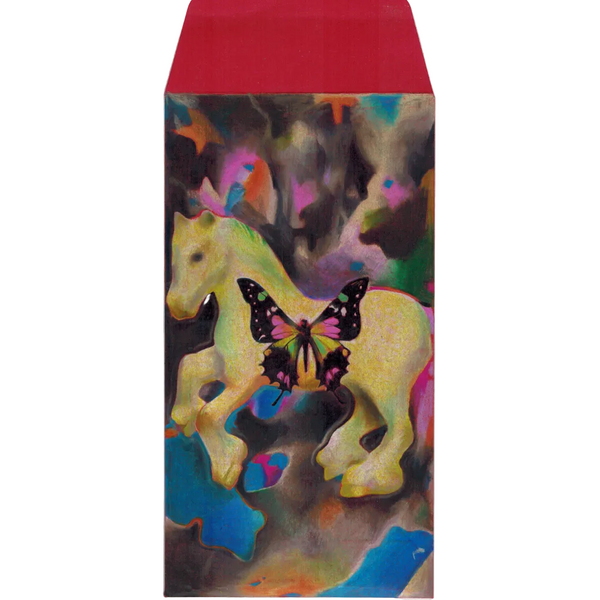 Horse and butterfly design on red envelope