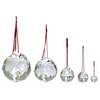 Five crystal balls with red strings attached. The balls are ranging from 20mm to 80mm