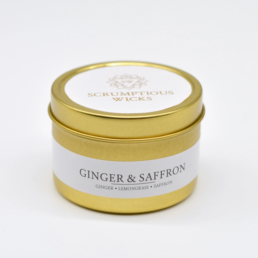 Ginger and saffron candle in a gold tin