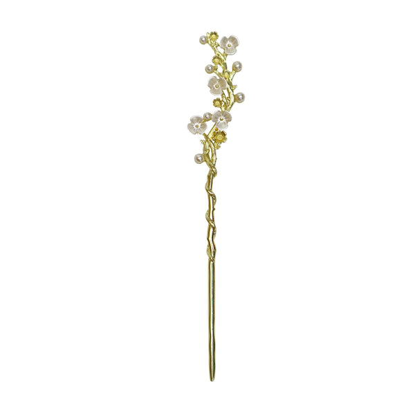 Hair Pin with White Flowers and Pearls