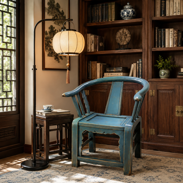 Vintage Horse Shoe Back Arm Chair - Turquoise