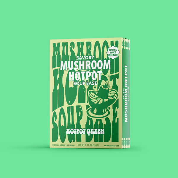 Mushroom hotpot soup base packaging on a green background