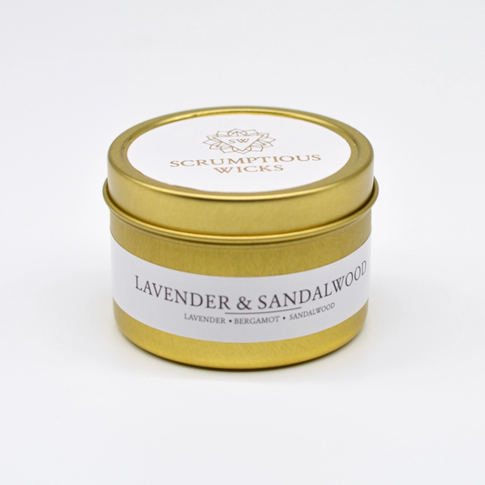 Lavender and sandalwood candle in gold tin