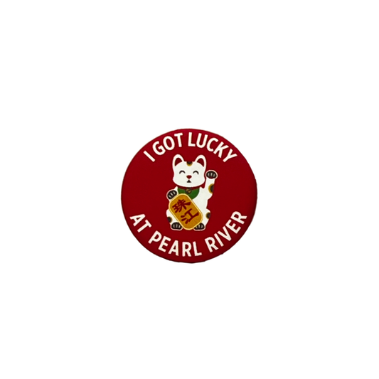 Red pin with wording and white cat