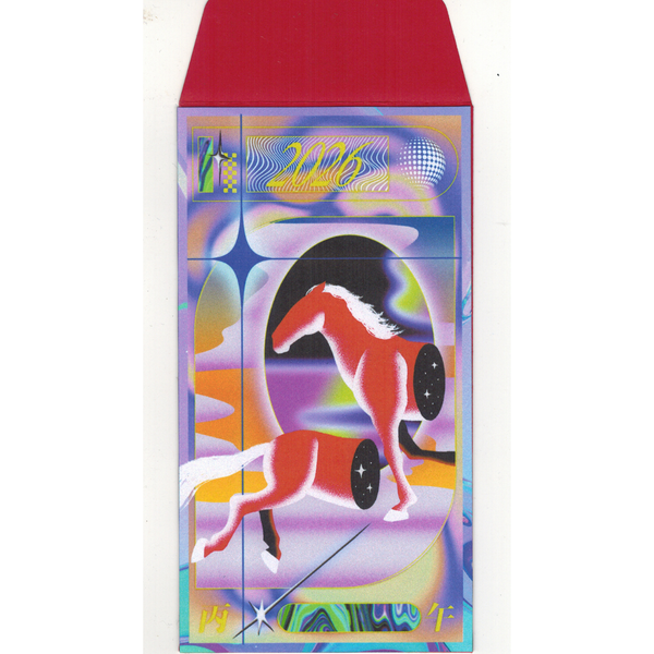 Colorful envelope with a horse illustration on a white background