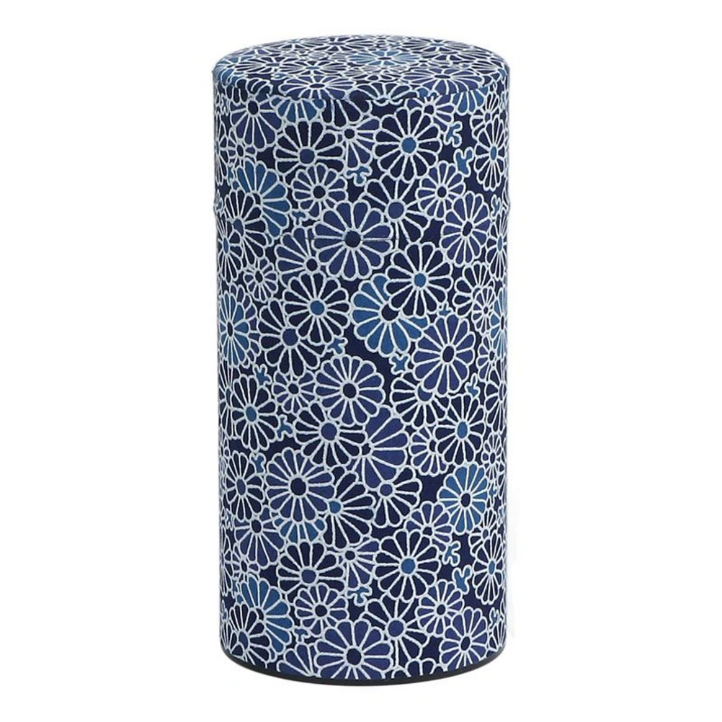 Blue and White Mums Tea Canister