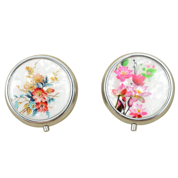 Pearl pill boxes with floral designs
