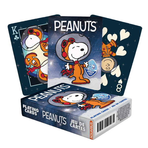 Peanuts-themed playing cards with Snoopy and Woodstock on a white background