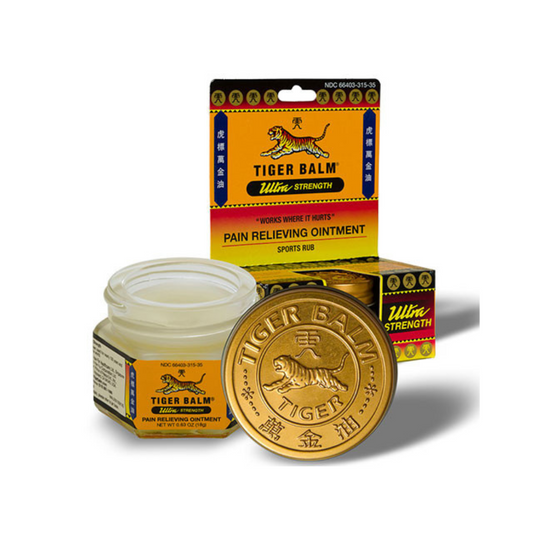 Jar of ultra strength tiger balm with packaging.