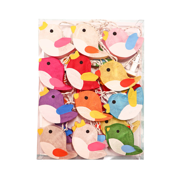Multi-color bird string lights in package