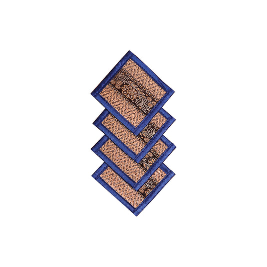 4 Thai-style woven coasters with blue edging