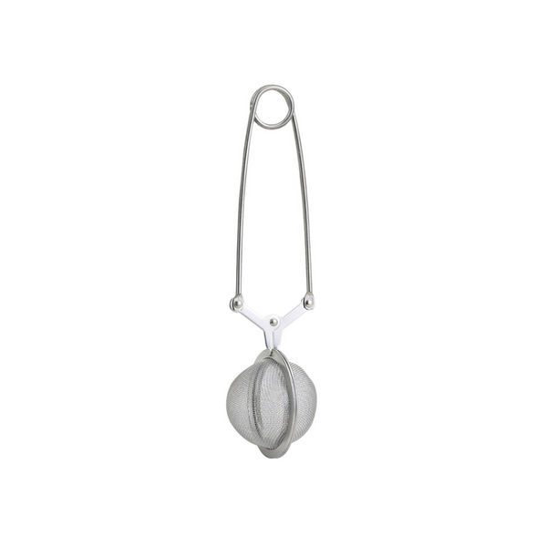 Metallic tea infuser on a white background